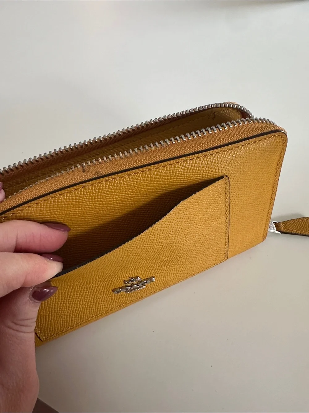 Coach Pebbled Leather Zip Wallet in Mustard - Picture 4 of 4